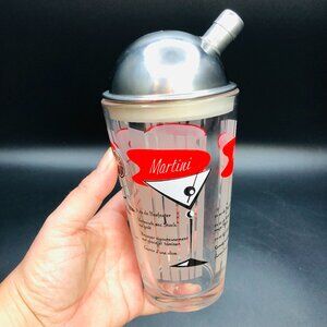 Vintage Libbey Glass Cocktail Shaker with Chrome Dome Lid, Midcentury Atomic Bar